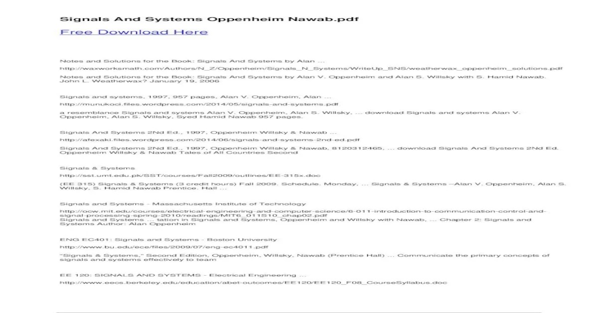 Signals and systems oppenheim solutions