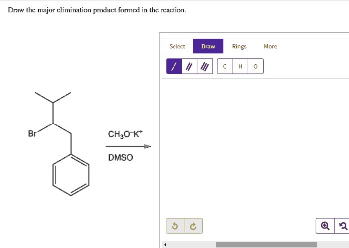 Draw the major elimination product formed in the reaction.