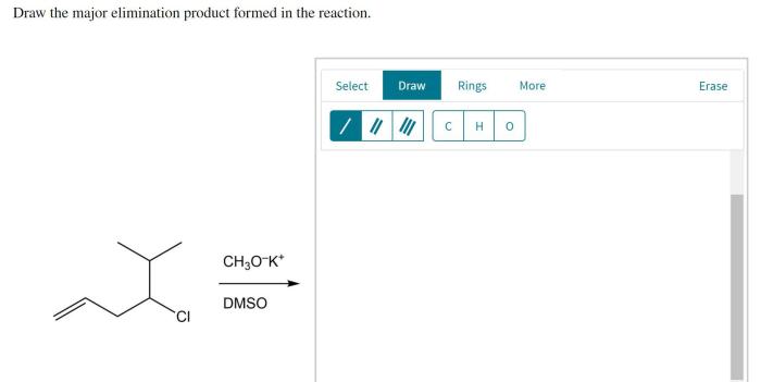 Draw the major elimination product formed in the reaction.